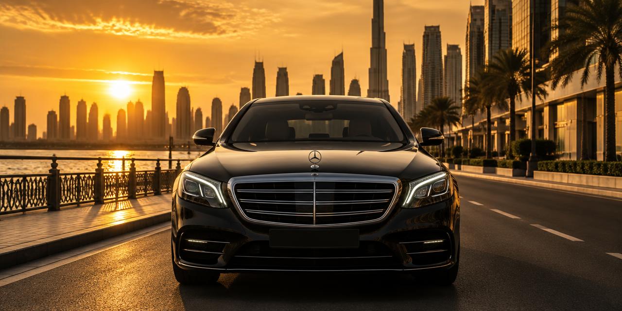 Voiture de luxe MyBach au coucher du soleil